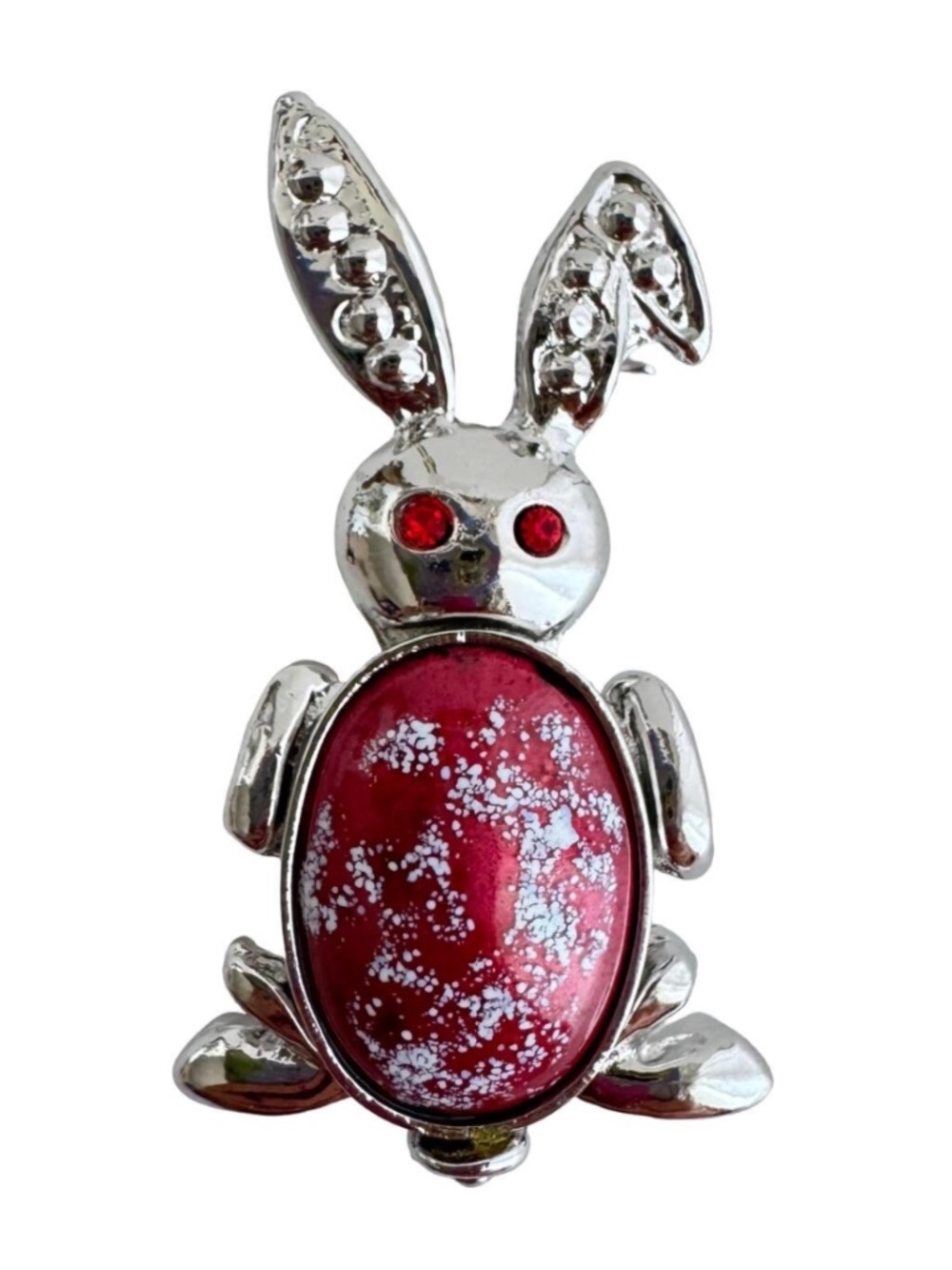Vintage Japanese Cloisonne Bunny Brooch Red Enamel Rabbit Pin Easter Animal Gift